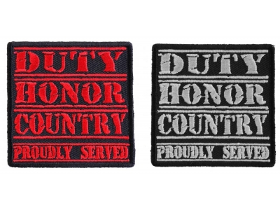 Duty Honor Country Patch White And Red Embroider Over Black 2 Patches
