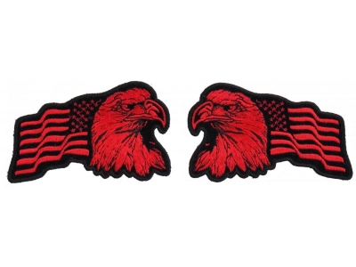 Eagle With US Flag Red And Black 2 Piece Patch Set | Embroidered Patches