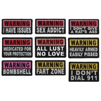 Funny Warning Patches Iron On Sew On Embroidered FUN Patches