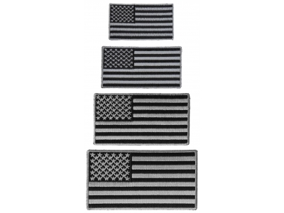Gray Border American Flag Patches Set Of 4 Sizes