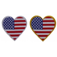 Heart Shaped US Flag Patches With Yellow And White Border Set Of 2