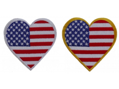 Heart Shaped US Flag Patches With Yellow And White Border Set Of 2