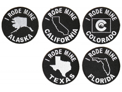 I RODE MINE BIKER Patches Alaska California Colorado Florida Texas States