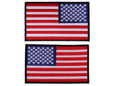 Left And Right American Flag Patches 4 Inch Black Borders | Embroidered Patches
