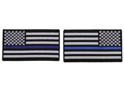 Thin Blue Line Left And Right American Flag Patch Set | Embroidered Patches