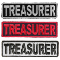 TREASURER Patches Embroidered In White Red Over Black And 1 Reflective Patch