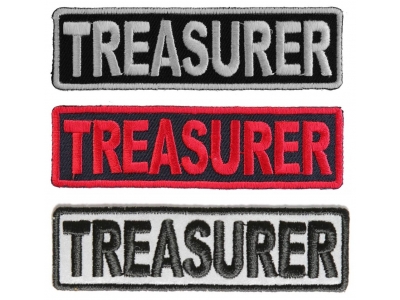 TREASURER Patches Embroidered In White Red Over Black And 1 Reflective Patch