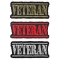 VETERAN Patches Red Green and White Embroidery Over Black Patch Set Of 3