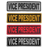 VICE PRESIDENT Patches Embroidered In White Red Yellow Over Black And 1 Reflective Patch