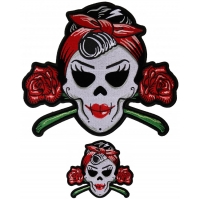 Sugar Skull with Roses Small and Large Patch Set