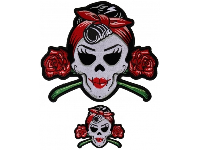 Sugar Skull with Roses Small and Large Patch Set