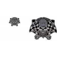 Motocycho Checkered Flag Skull Patch Small and Large Set Combo