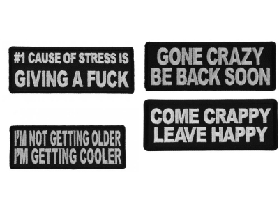 #NoStress Carefree Sayings Iron on or Sew on Embroidered Patches Set of 4