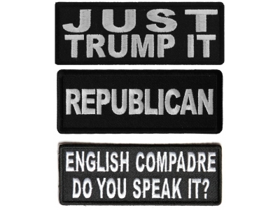 #Trump Political Sayings Emblems Iron on or Sew on Embroidered Patches Set of 3
