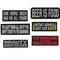 Beer Lover Sayings Red Yellow Iron-on or Sew-on Embroidered Patches Set of 6