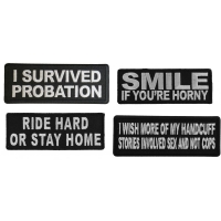 Biker Lifestyle Sayings Iron on or Sew on Embroidered Patches Set of 4
