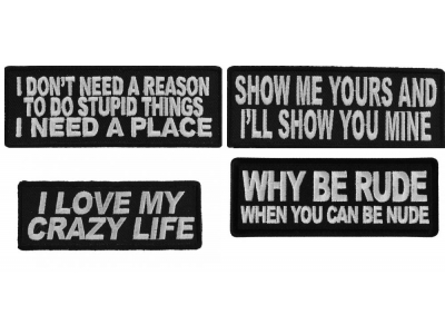 Crazy Exciting Sayings about Life Iron on or Sew on Embroidered Patches Set of 4