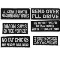 Naughty Rude Toxic Sayings for the Guys Iron on or Sew on Embroidered Patches Set of 6