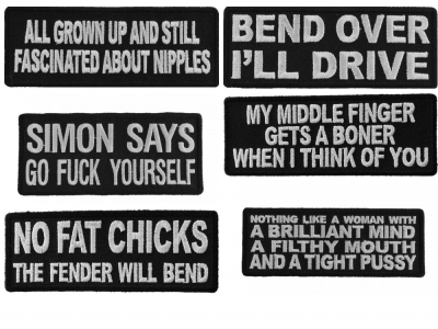 Naughty Rude Toxic Sayings for the Guys Iron on or Sew on Embroidered Patches Set of 6