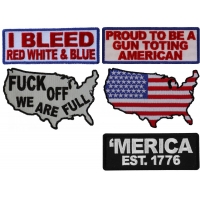 Pure Breed Patriotic Sayings Red White Blue Iron on or Sew on Embroidered Patches Set of 5