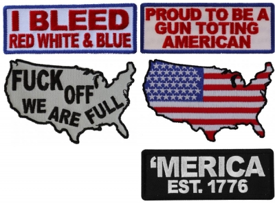 Pure Breed Patriotic Sayings Red White Blue Iron on or Sew on Embroidered Patches Set of 5