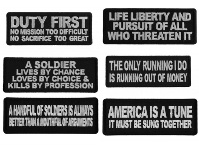 Salute: Patriotic Moral Sayings Iron on or Sew on Embroidered Patches Set of 6