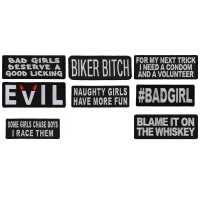 Sayings Patches for Single Biker Ladies Iron on or Sew on Embroidered Patches Set of 8