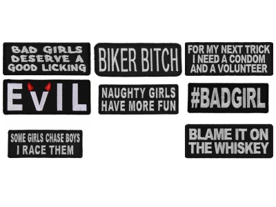 Sayings Patches for Single Biker Ladies Iron on or Sew on Embroidered Patches Set of 8