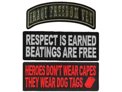 Military Sayings and Rocker Patch Iron on or Sew on  Embroidered Patches Set of 3