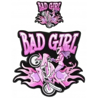 Bad Girl Patches 2 Piece Small And Large Lady Biker Patch Set