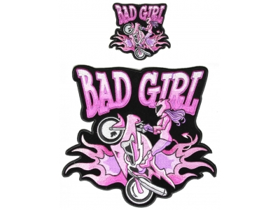 Bad Girl Patches 2 Piece Small And Large Lady Biker Patch Set