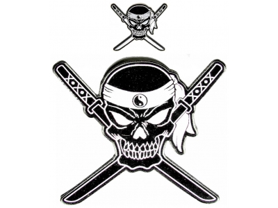 Black White Skull With Crossed Swords Patches Small And Large Patch Set