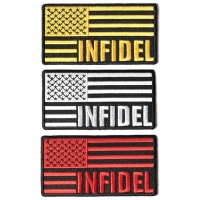 INFIDEL Patches With US FLAG Embroidered Set Of 3 Iron On Patches