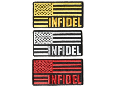 INFIDEL Patches With US FLAG Embroidered Set Of 3 Iron On Patches