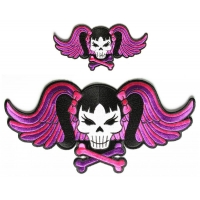Pink Skull Patches With Wings For Ladies Small And Large Set