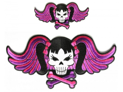 Pink Skull Patches With Wings For Ladies Small And Large Set