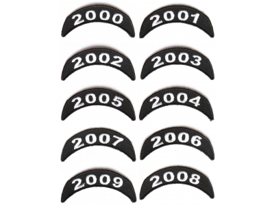 Year Tab Patches 2000-2009 Small Upper Rockers Embroidered In Black And White