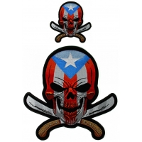 Puerto Rico Flag Skull With Machetes Small And Large Patch Set