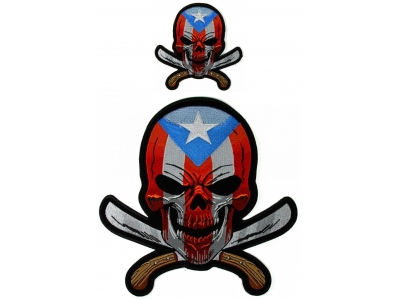 Puerto Rico Flag Skull With Machetes Small And Large Patch Set