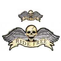 Ride Free Biker Patch Skull And Wings 2 Piece Front And Back Set