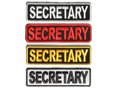 SECRETARY Patches Embroidered In White Red Yellow Over Black And 1 Reflective Patch