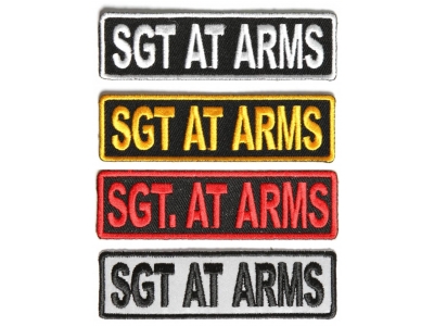 SGT AT ARMS Patches Embroidered In White Red Yellow Over Black And 1 Reflective Patch