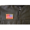 Reversed American Flag Patch - 3x2 inches. Embroidered Iron on Patch shown on leather vest