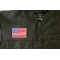 US Flag White Border Patch - 3x2 inch. Embroidered Iron on Patch shown on leather vest