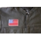 American Flag Reflective Patch - 3x2 inch. Embroidered Iron on Patch shown on leather vest