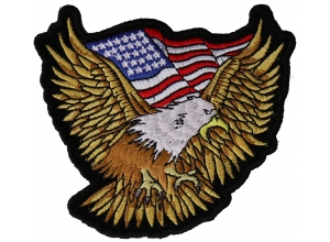 Gold Eagle Patch With US Flag Small | Embroidered Biker Patches