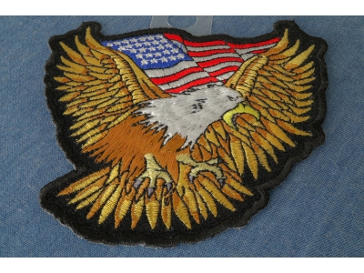 Gold Eagle Patch With US Flag Small | Embroidered Biker Patches