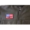 American Flag Vet Patch - 3x2 inch. Embroidered Iron on Patch shown on leather vest