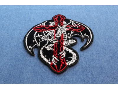 Dragon Skeleton Cross Patch Small | Embroidered Patches