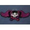 Pigtails Bow Skull And Wings Small Pink Patch | Embroidered Patches Pigtails Skull and Wings Patch diagonal view